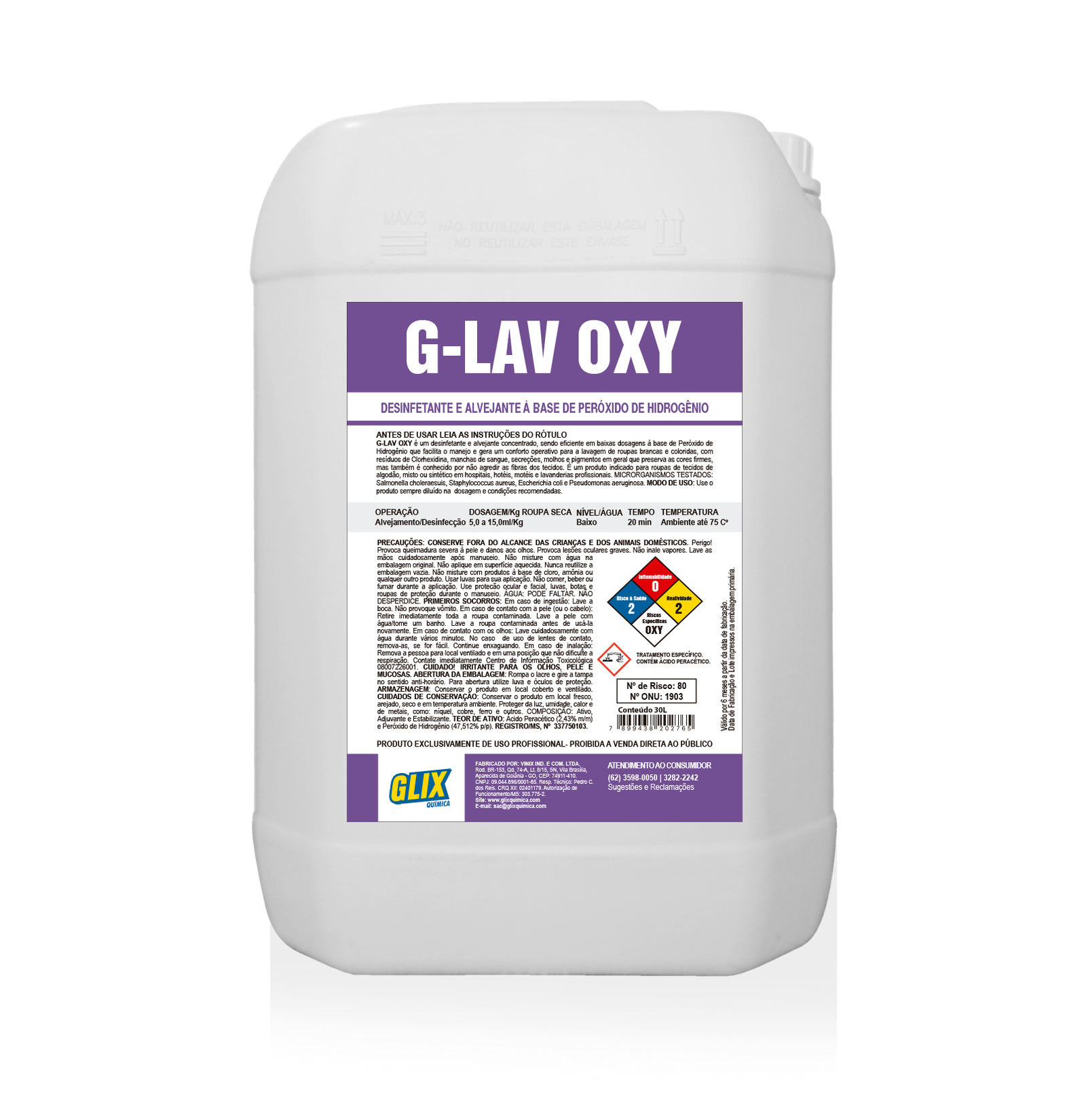 G-LAV OXY - Alvejante e Desinfetante à Base de Peróxido de Hidrogênio